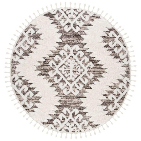 Safavieh 4 x 4 ft. Moroccan Tassel Shag Round Contemporary Rug - Ivory & Brown MTS652A-4R